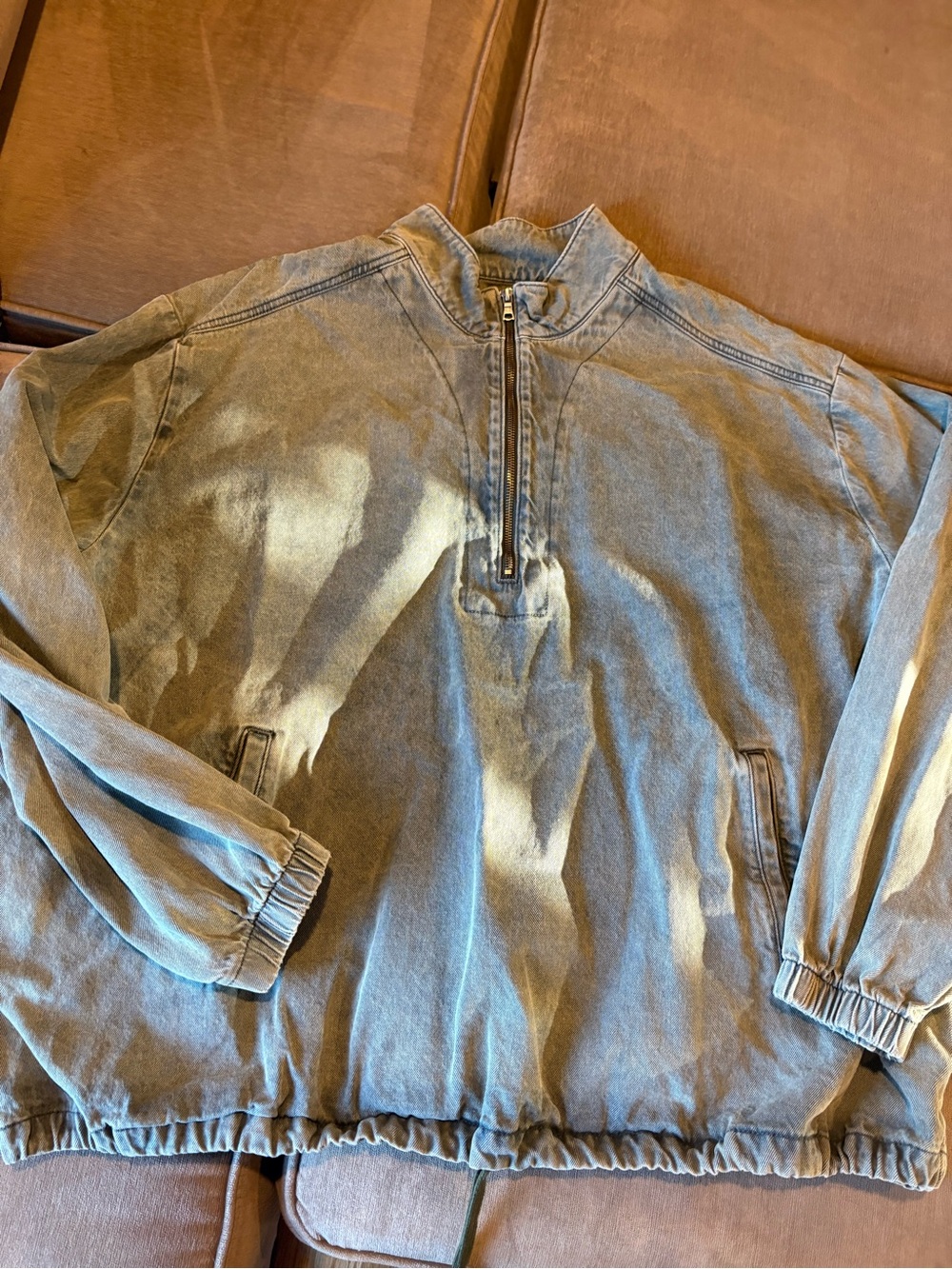 Men's Lightweight Half-Zip Shirt Jacket in Washed Blue